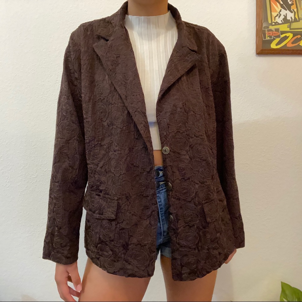 🌸 Brown Floral Motif Blazer Jacket